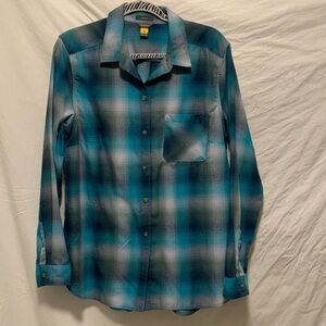 EUC Eddie Bauer Teal and Black Plaid Women’s Shirt Size TXL